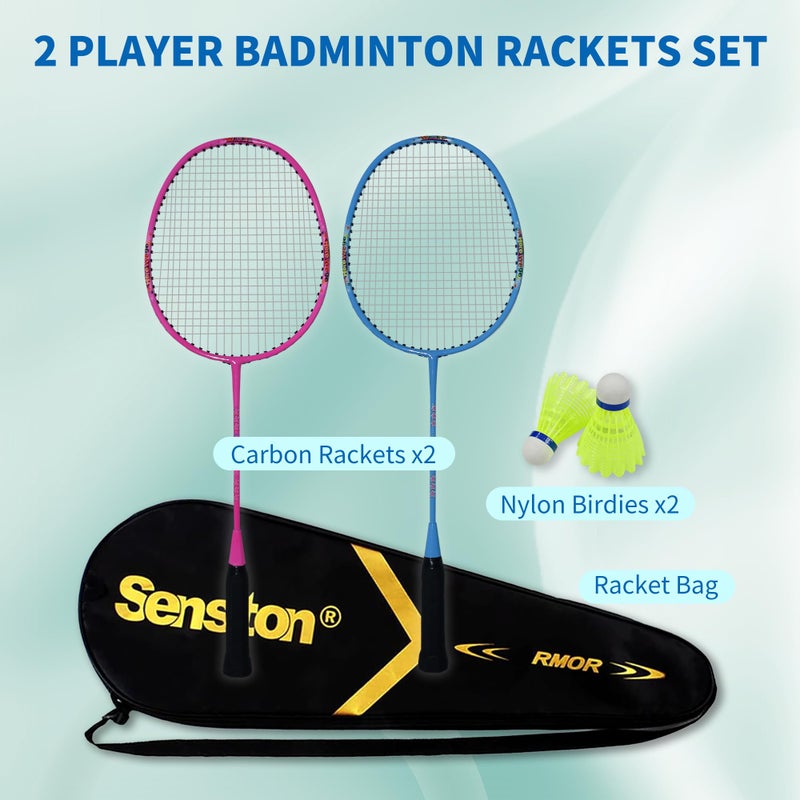 Senston Lightweight Beginner Badminton Set | 2 Rackets, 2 Shuttlecocks, Carry Bag White and Blue - Image 3